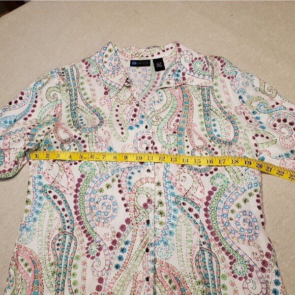 Relativity 100% Linen Paisley Snap Up Top Size L - Picture 6 of 9